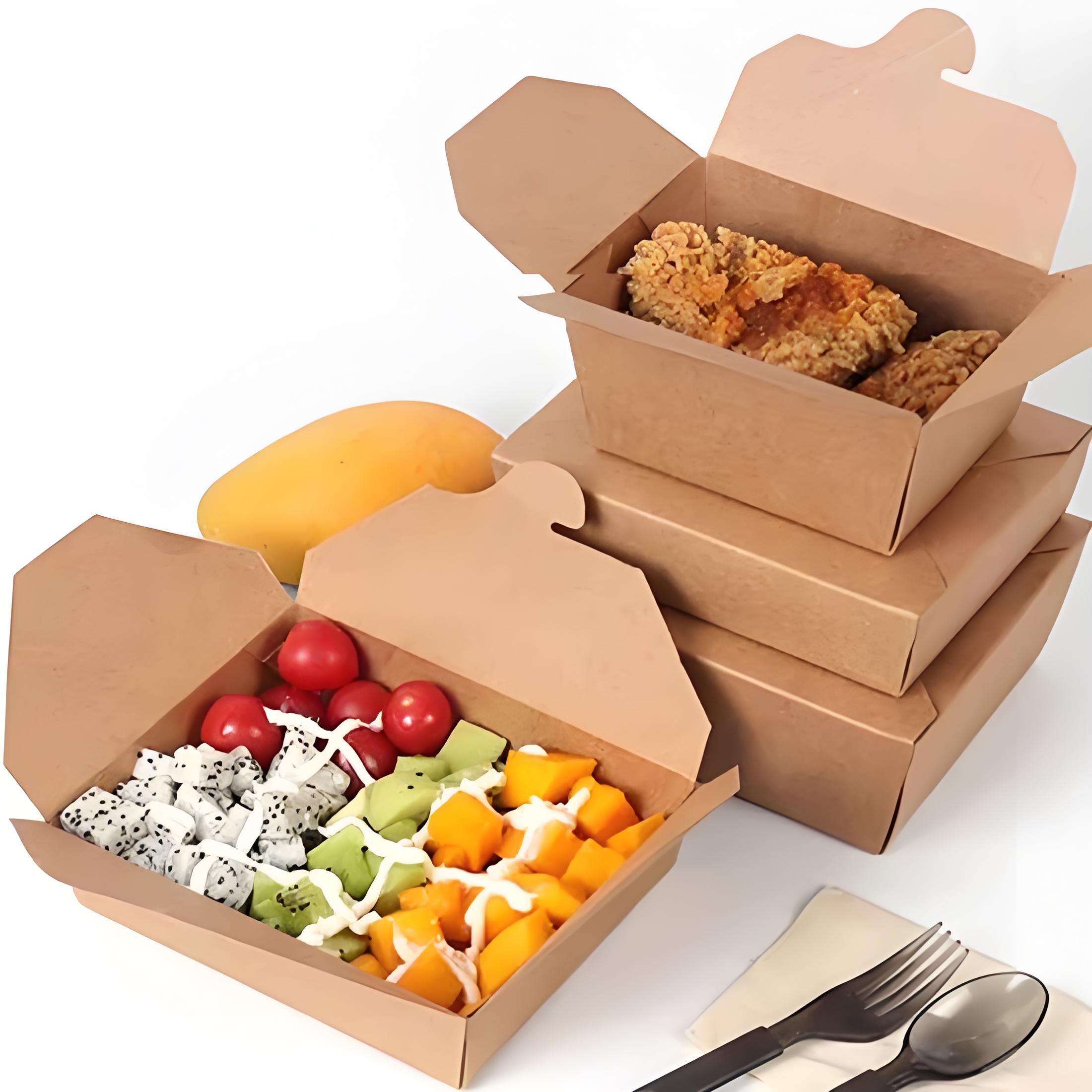 Various sizes of kraft take out boxes for food delivery
